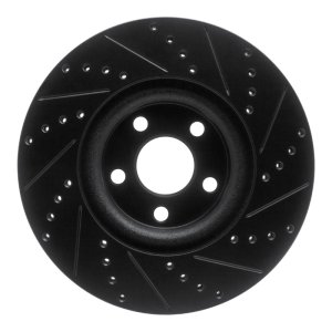 Lincoln MKZ Brake Rotor (1) - Front Left - R1 Concepts - Drilled & Slotted - Black - `17-`20